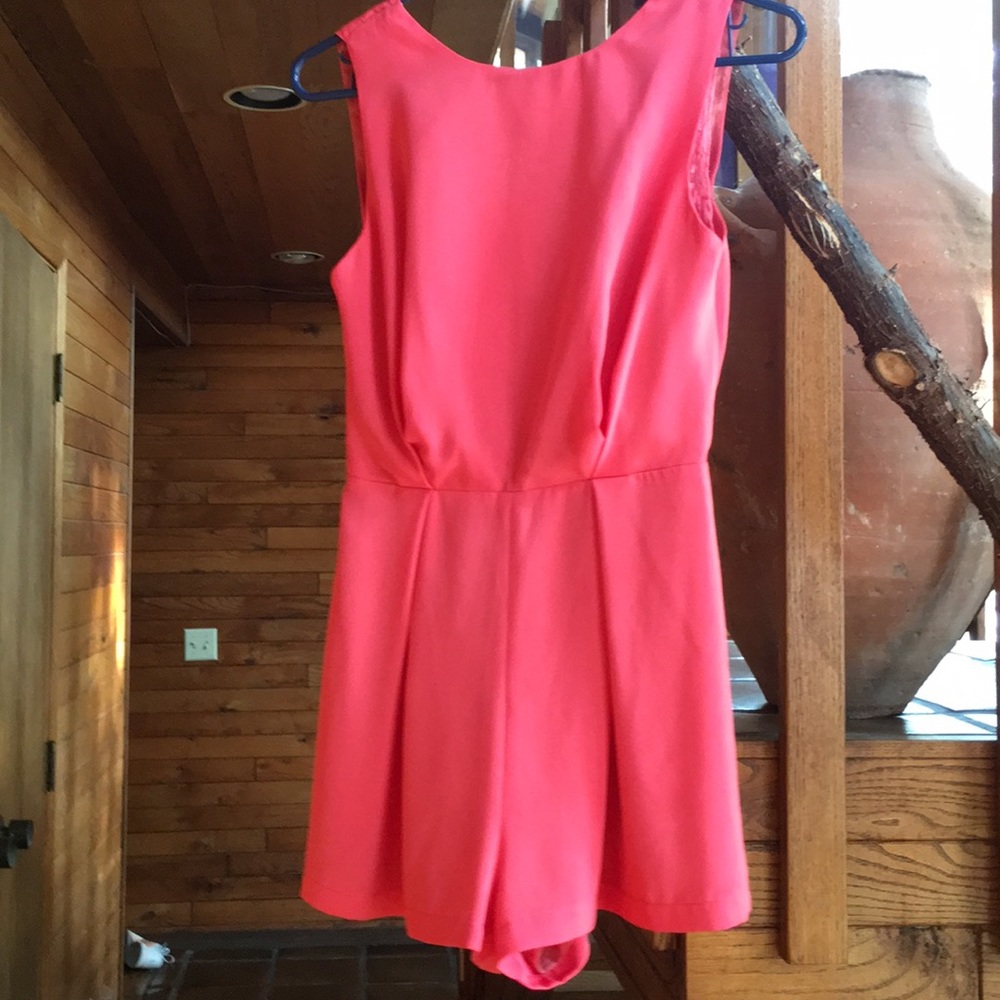 Bright Pink Topshop Romper with Lace